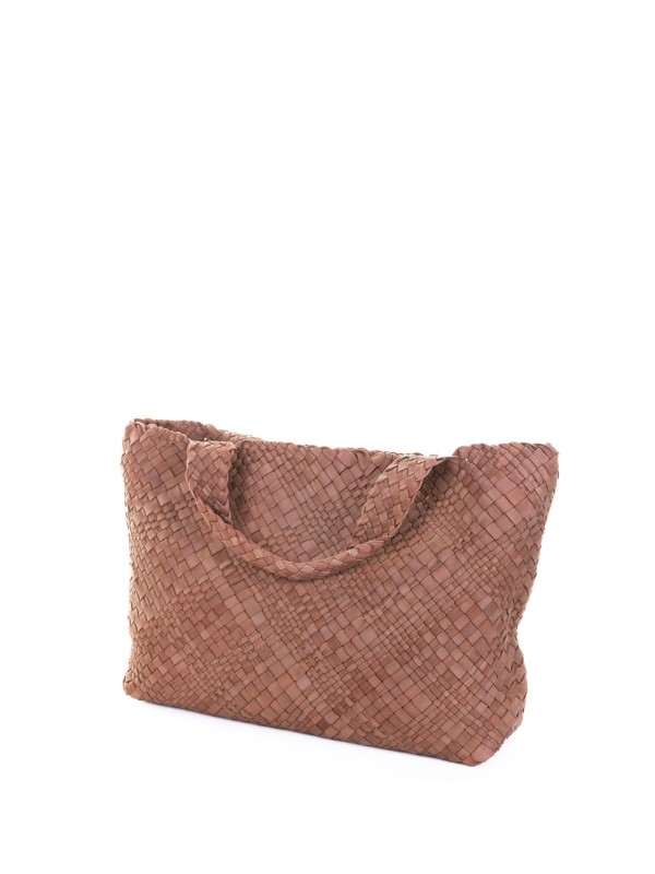 Shopping bag Esmeralda cognac in pelle intrecciata