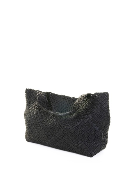 Shopping bag Esmeralda nero in pelle intrecciata 2