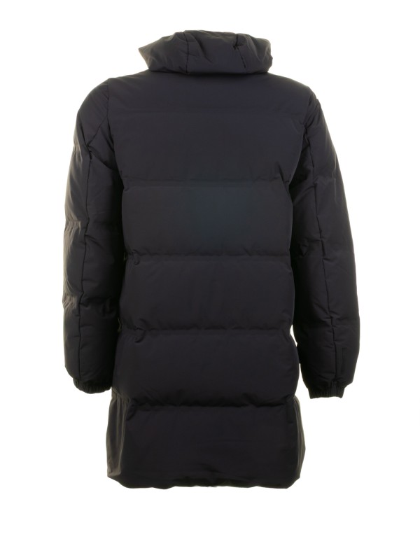 Piumino lungo marrone trapuntato con cappuccio