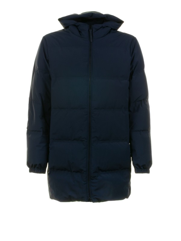 Piumino lungo navy trapuntato con cappuccio Piumino lungo navy trapuntato con cappuccio
