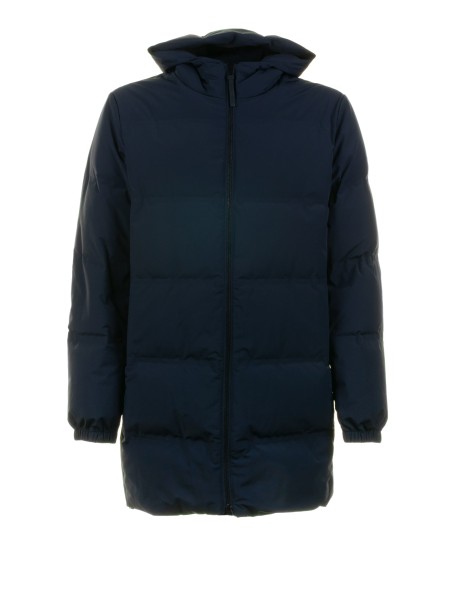 Piumino lungo navy trapuntato con cappuccio Piumino lungo navy trapuntato con cappuccio
