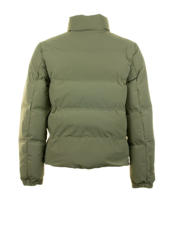 Piumino corto verde con zip e colletto