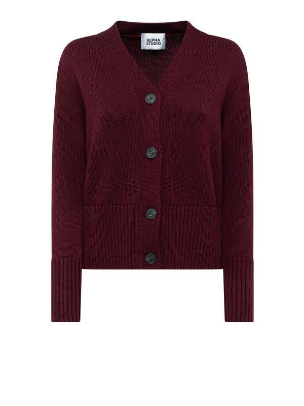 Cardigan ciliegia in lana merino