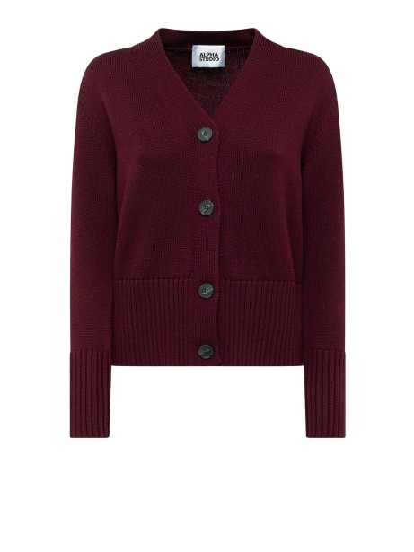 Cardigan ciliegia in lana merino