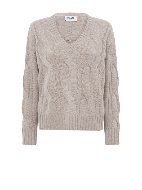 Maglia scollo a V greige in cashmere