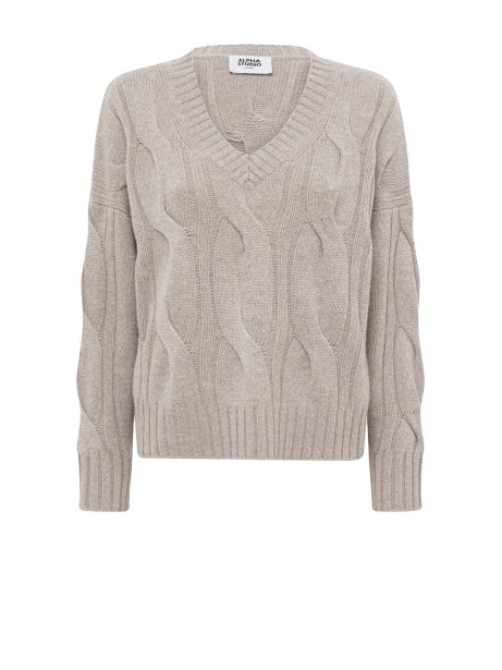 Maglia scollo a V greige in cashmere
