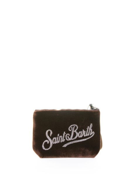 Pochette Aline marrone in velluto con logo strass
