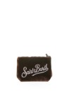 Pochette Aline marrone in velluto con logo strass