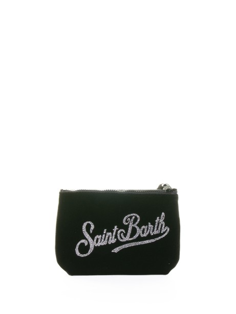 Pochette Aline nera in velluto con logo strass