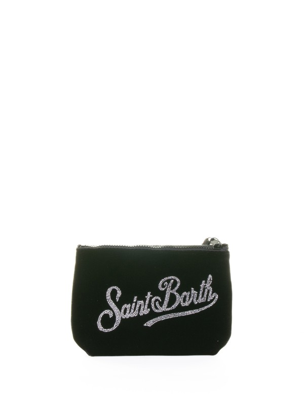 Pochette Aline nera in velluto con logo strass Pochette Aline nera in velluto con logo strass