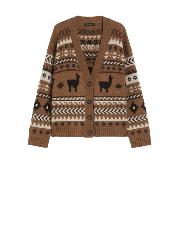 Cardigan in jacquard di alpaca e lana