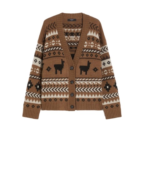 Cardigan in jacquard di alpaca e lana