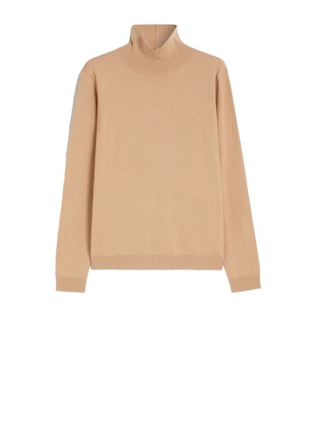 Turtleneck in camel silk and wool yarn