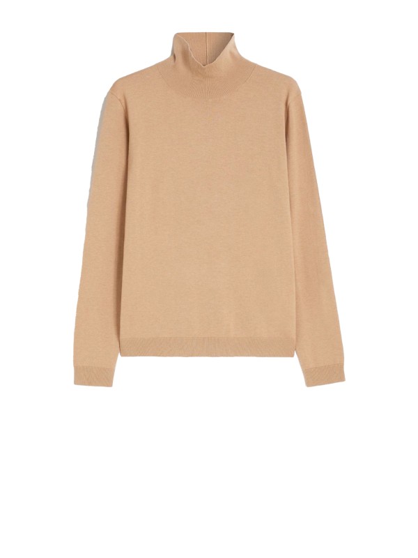 Turtleneck in camel silk and wool yarn