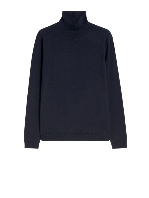 Turtleneck in blue silk and wool yarn