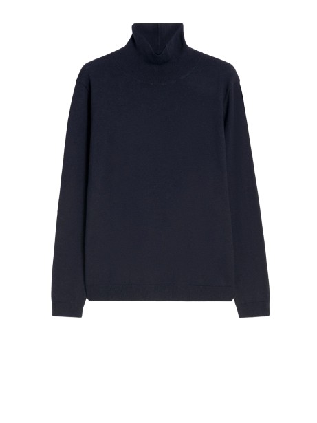Turtleneck in blue silk and wool yarn
