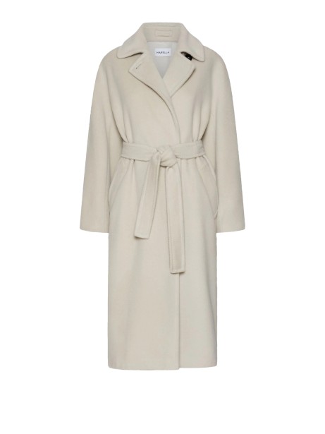 Cappotto lungo donna beige chiaro con cintura