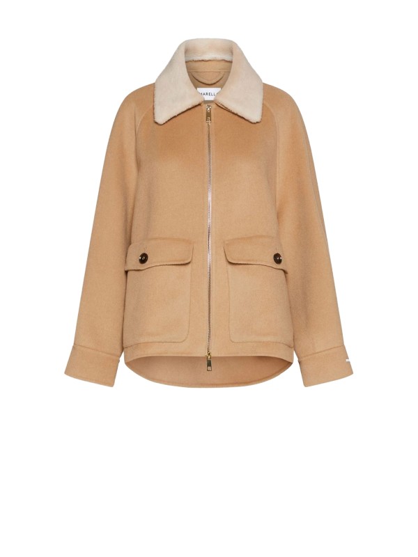 Giacca double cammello con zip e tasche