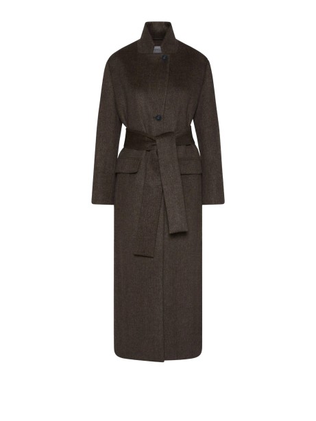 Cappotto lungo marrone con cintura