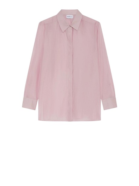 Camicia rosa in misto seta e cotone garzato