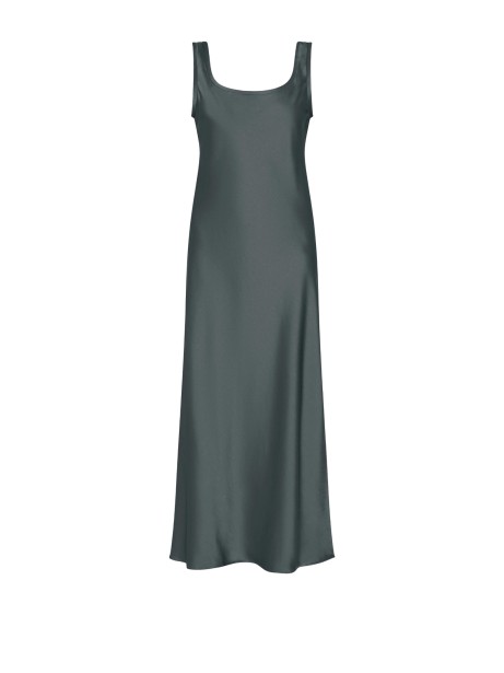 Abito lungo oliva in raso