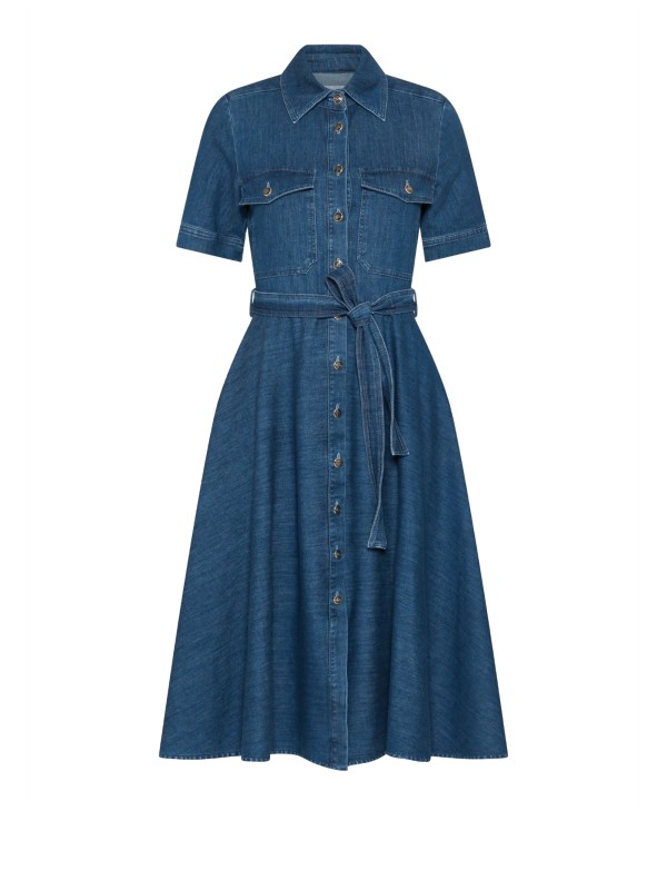 Abito lungo in denim con cintura