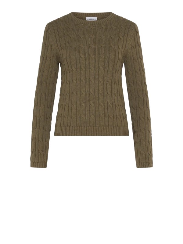 Maglia girocollo kaki in filo lana cotone