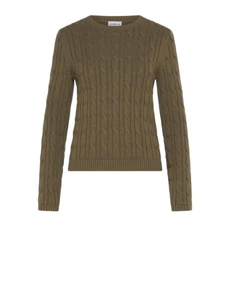 Maglia girocollo kaki in filo lana cotone