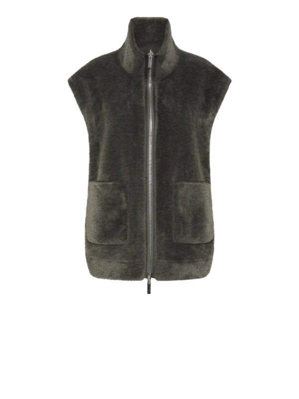 Pelliccia smanicata oliva con zip