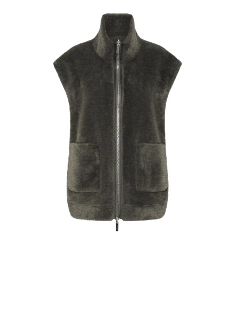 Pelliccia smanicata oliva con zip