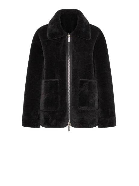 Pelliccia antracite corta con zip