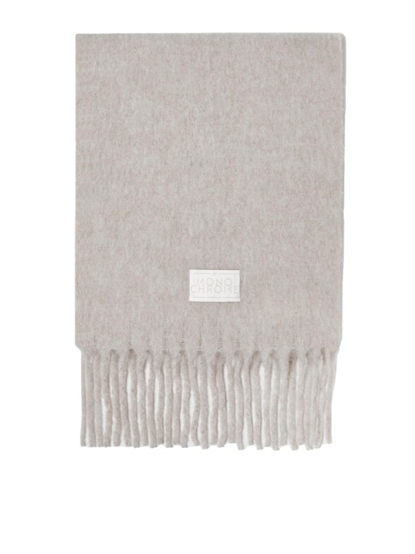 Sciarpa panna con frange in misto alpaca
