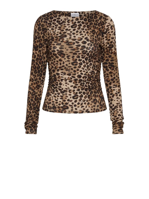 Maglia maniche lunghe in tulle stampato leopardato