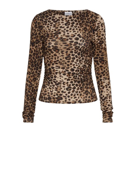 Maglia maniche lunghe in tulle stampato leopardato