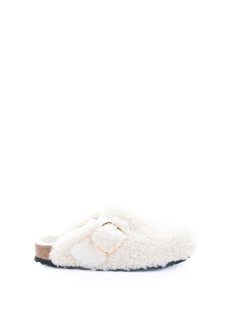 Boston Big Buckle mule in white teddy