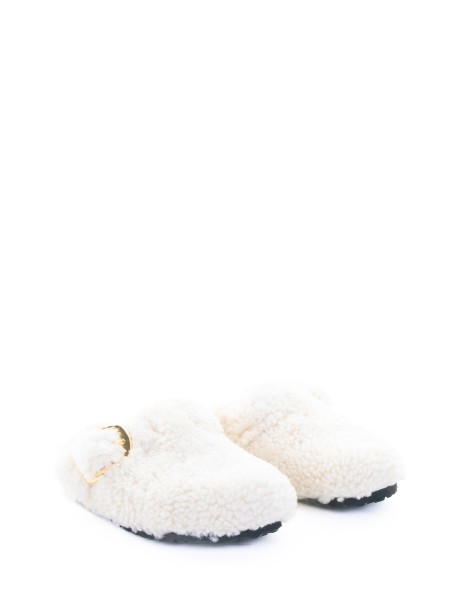 Sabot Boston Big Buckle bianco in teddy