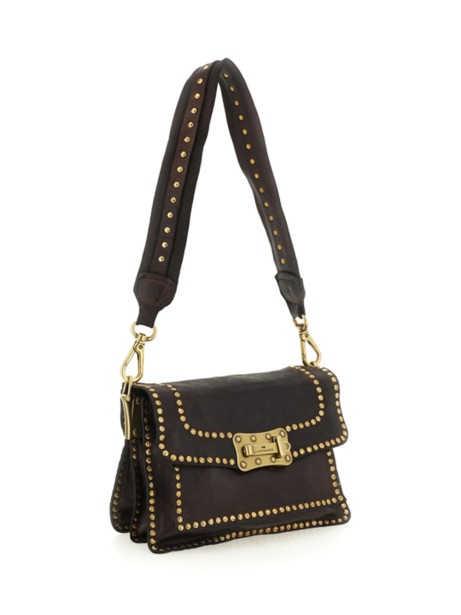 Borsa a tracolla in pelle di vacchetta tinta in capo nera con rivetti 2