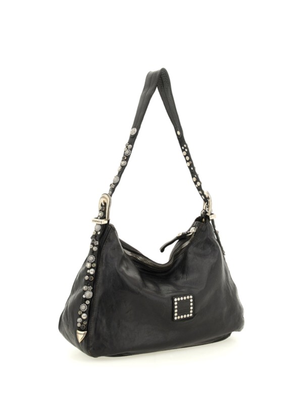 Borsa a spalla Giuliana in pelle di vacchetta tinta in capo con borchie e strass