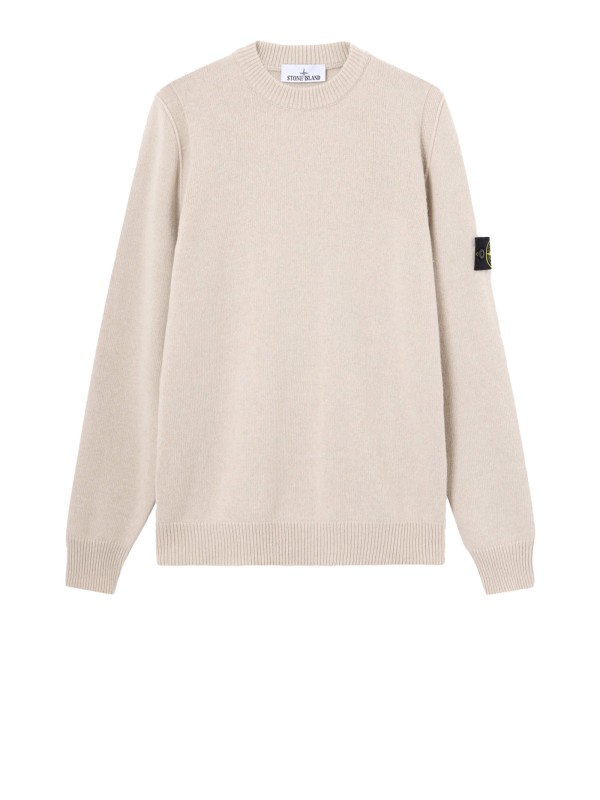 Maglia girocollo beige con patch logo Maglia girocollo beige con patch logo