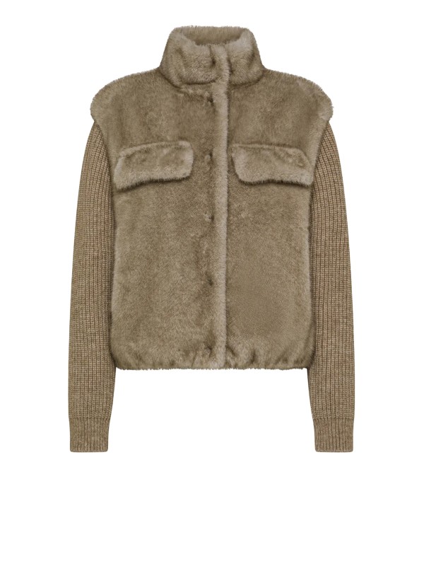 Pelliccia beige con maniche in maglia