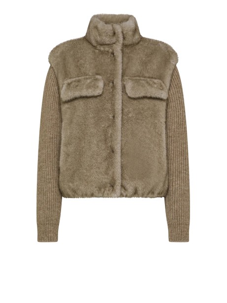 Pelliccia beige con maniche in maglia