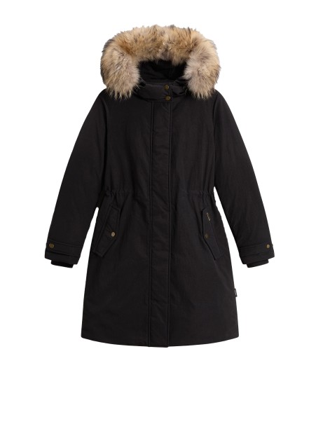 Parka lungo nero con cappuccio