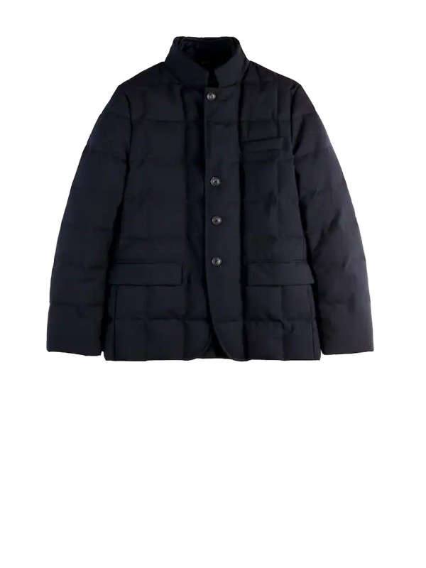 Men's Navy Blue Down Jacket with Buttons
