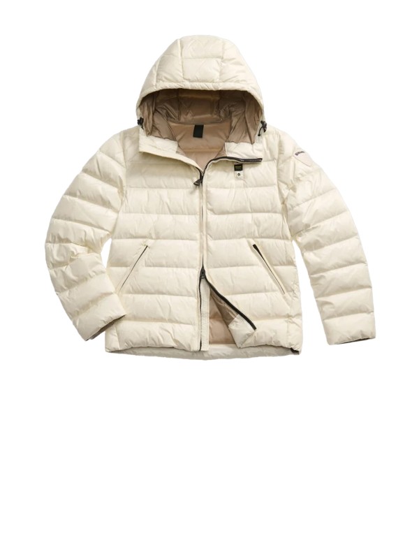 Piumino uomo bianco trapuntato con cappuccio Piumino uomo bianco trapuntato con cappuccio
