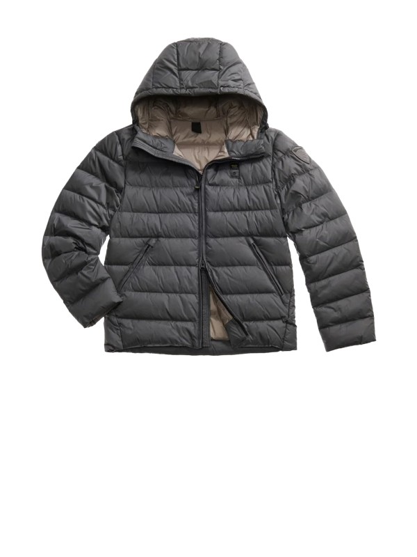 Piumino uomo grigio antracite trapuntato con cappuccio