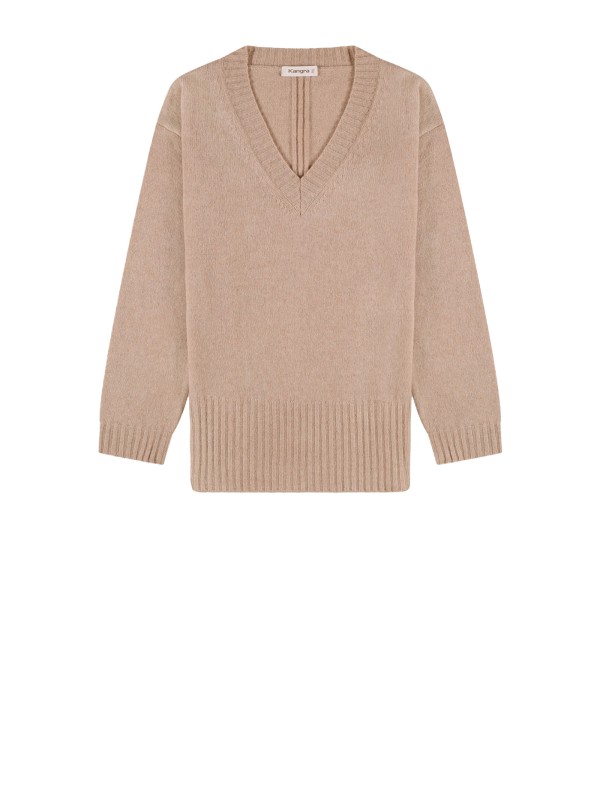 Maglia beige con scollo a V