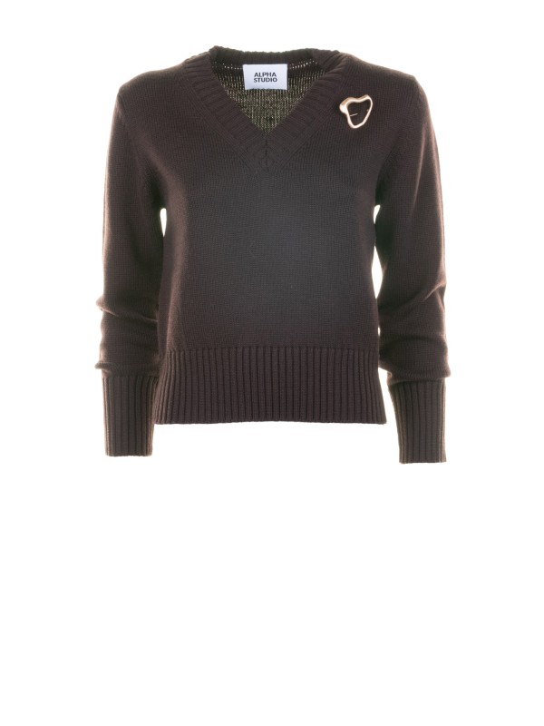 Maglia scollo a V testa di moro donna con applicazione