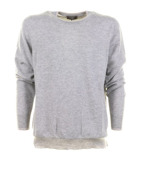 Maglia girocollo grigio pietra in lana merino extrafine