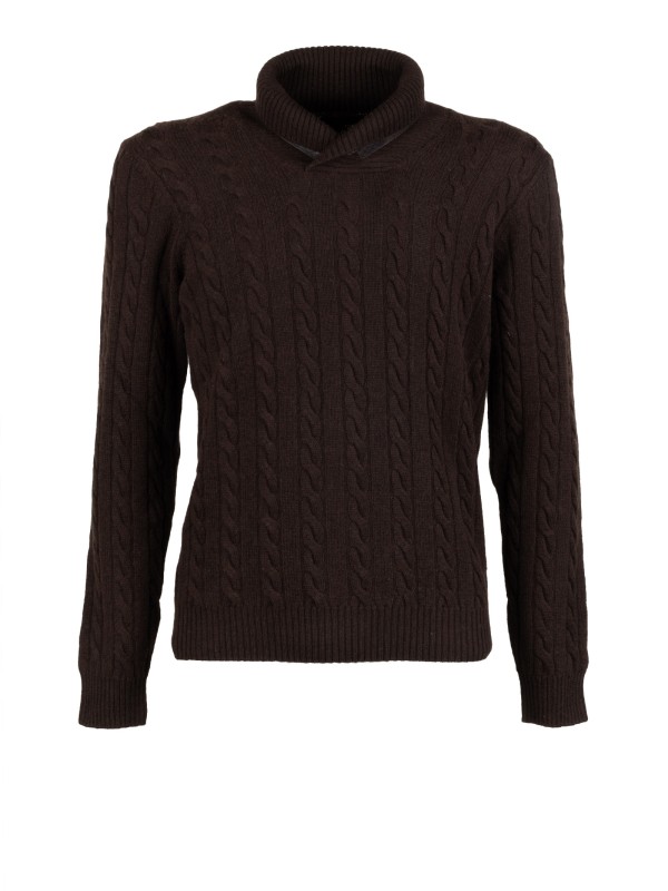 Maglia marrone con motivo a trecce uomo