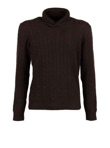 Maglia marrone con motivo a trecce uomo